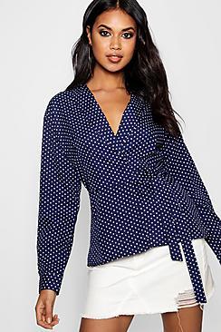 Boohoo Freyja Spot Wrap Tie Top