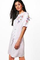Boohoo Freyja Printed Embroidery T-shirt Dress With Lace Up