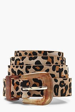 Boohoo Leopard Belt With Resin Buckle