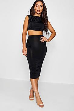 Boohoo Ruched Detail Midi Skirt
