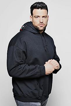 Boohoo Big And Tall Rose Embroidered Detail Hoodie