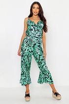 Boohoo Cowl Front Backless Satin Tiger Culotte Jumpsuit