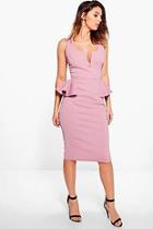 Boohoo Daphne Strappy Peplum Midi Dress