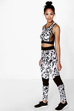 Boohoo Jess Mono Print Panel Sports Running Legging