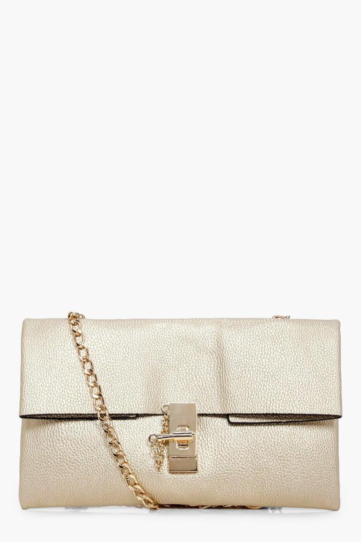 Boohoo Macy Chain & Lock Cross Body Gold