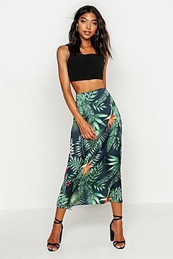 Boohoo Tall Tropical Print Midi Skirt