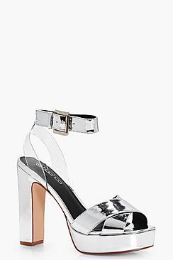 Boohoo Julia Cross & Perspex Strap Platform Heels