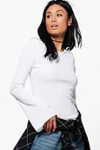 Boohoo Ria Ribbed Flare Sleeve Top