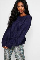 Boohoo Cable Knit Jumper With Balloon Sleeves