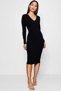 Boohoo Jordanne Scallop Edge Midi Dress