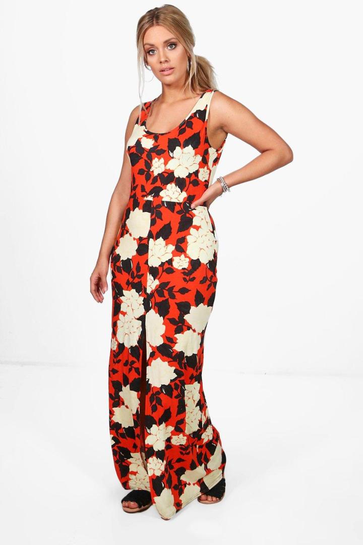 Boohoo Plus Sophie Strappy Floral Split Front Maxi Dress Multi
