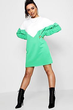 Boohoo Nadine Chevron Colour Block Sweat Dress