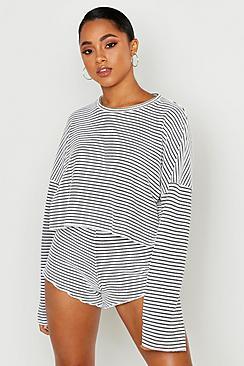 Boohoo Stripe Soft Shorts Lounge Set