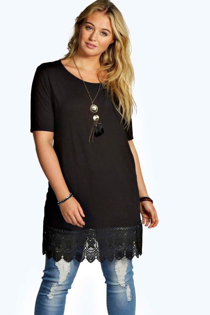 Boohoo Maria Crochet Detail Tee Black