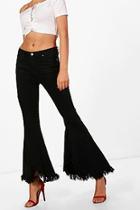 Boohoo Fiona High Waisted Fray Hem Flare Jeans
