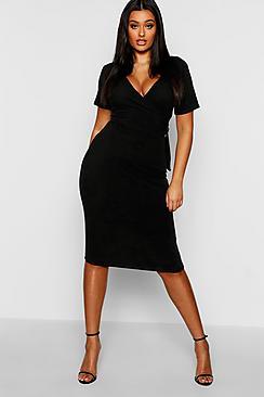 Boohoo Plus Ribbed Wrap Dress