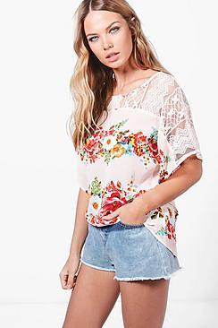 Boohoo Sarah Floral Lace Panel Top