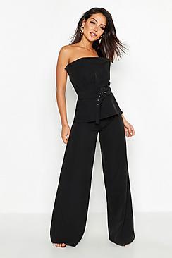 Boohoo Woven Belted Top + Wide Leg Trouser Co-ord