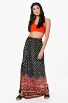 Boohoo Azure Border Print Embellished Woven Maxi Skirt Multi