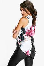 Boohoo Sasha Floral Print Split Back Crepe Top