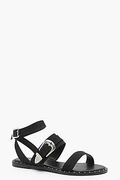 Boohoo Saskia Buckle & Pin Stud Sandals