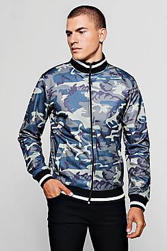 Boohoo Tonal Camo Print Track Top With Sports Rib