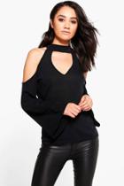 Boohoo Petite Lucy Plunge Neck Tie Back Knitted Top Black