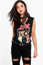 Boohoo Raegan Acdc Choker Neck Band Tee Black