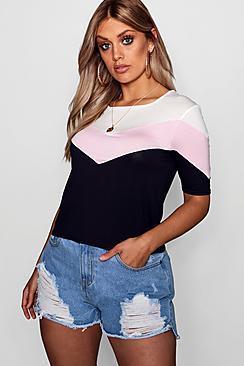 Boohoo Plus Emma Chevron Stripe Retro Tee