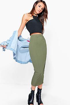 Boohoo Bee Long Line Ribbed Midi Skirt