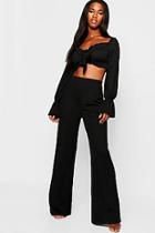 Boohoo Long Volume Sleeve Tie Front Top + Trouser Co-ord