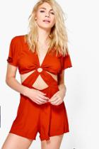Boohoo Mary Cut Front Capped Sleeve Playsuit Orange