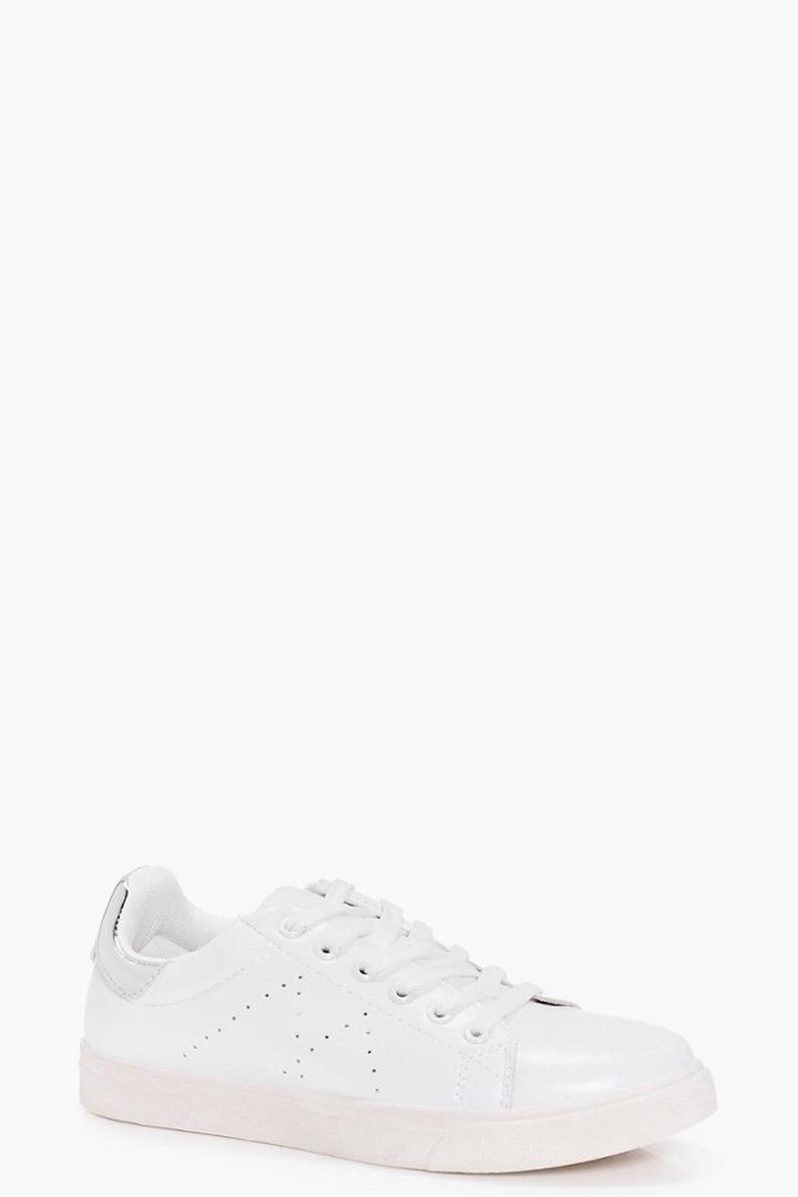 Boohoo Tilly Colour Back Lace Up Trainer Silver