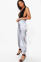 Boohoo Orianna Split Leg Satin Hareem Trousers Silver