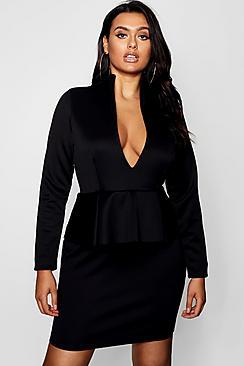 Boohoo Plus Peplum High Collar Midi Dress