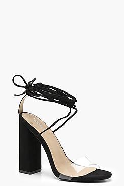 Boohoo Phoebe Clear Strap Wrap Ankle Block Heels