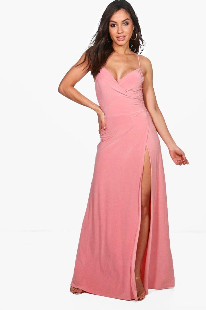 Boohoo Jessie Strappy Slinky Wrap Maxi Dress Rose