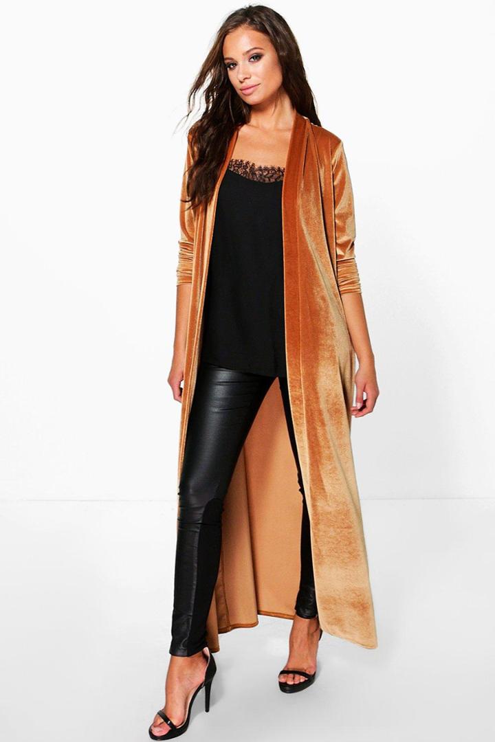 Boohoo Lara Velvet Duster Cinnamon