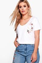 Boohoo Plus Erin Embroidered V Neck Tee