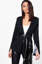 Boohoo Bethany Woven Textured Blazer With Pu Belt