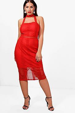 Boohoo Plus Lydia Lace Choker Midi Dress