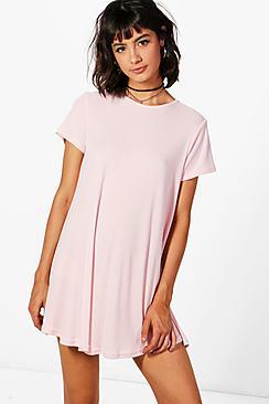 Boohoo Hannah Short Sleeve Knitted Swing Dress