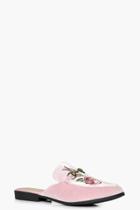 Boohoo Hannah Embroidered Velvet Floral Mule Pink