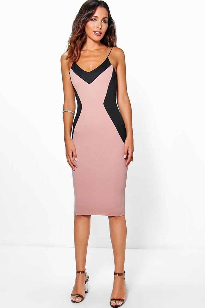 Boohoo Laura Trim Detail Midi Dress Rose