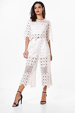 Boohoo Harriet Woven Crochet Crop & Culotte Co-ord