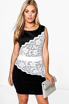 Boohoo Plus Sarah Lace Panel Bodycon Dress