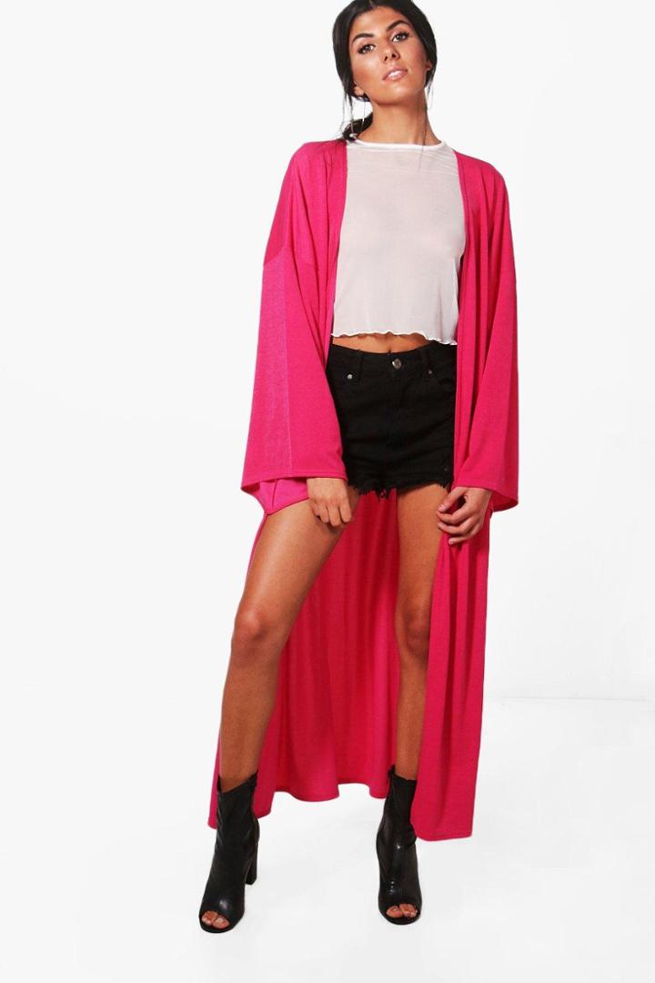 Boohoo Bethany Oversized Wide Sleeve Tie Waist Kimono Fuchsia