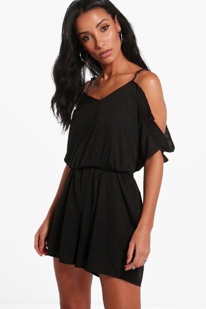 Boohoo Faye Open Shoulder Playsuit Black