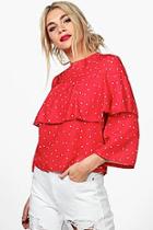 Boohoo Heidi Star Print Ruffle Blouse