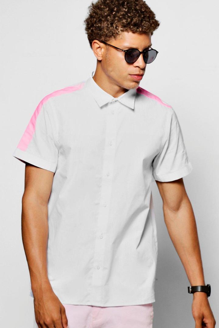 Boohoo Contrast Sleeve Stripe Short Sleeve Shirt Pink